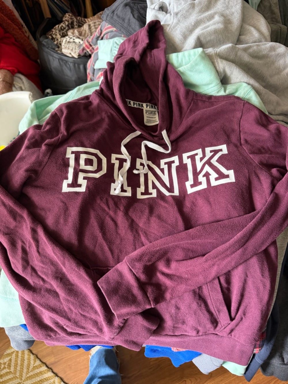 PINK Victoria's Secret Burgundy Hooded Sweatshirt with White Logo